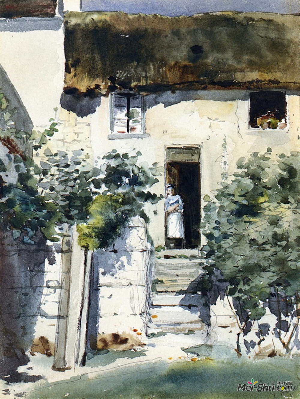 施尔德·哈森(Childe Hassam)高清作品《门口的女孩》