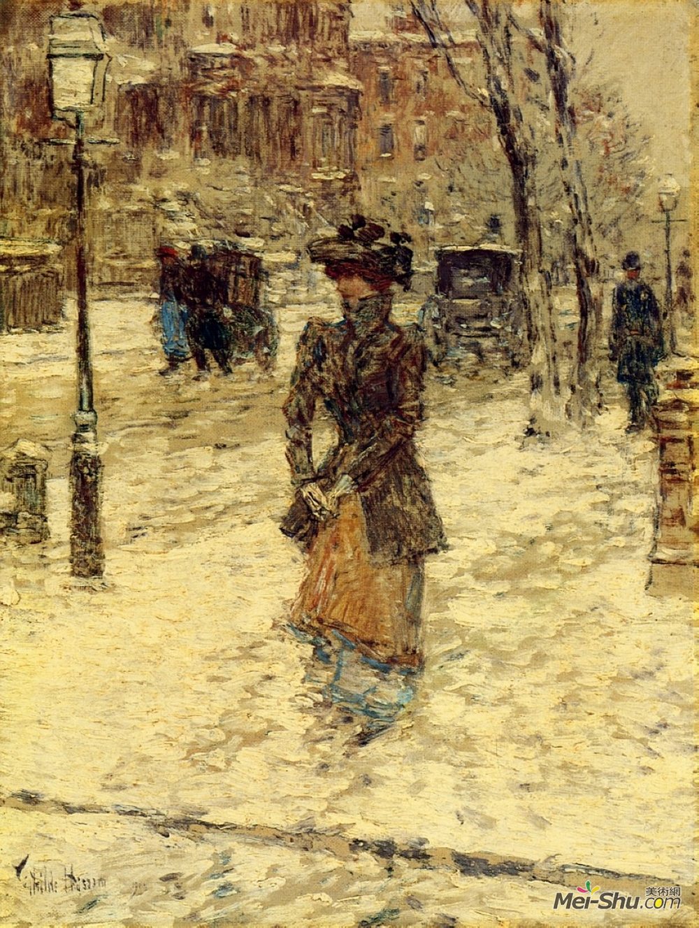 施尔德·哈森(Childe Hassam)高清作品《漫步第五大道的女士》