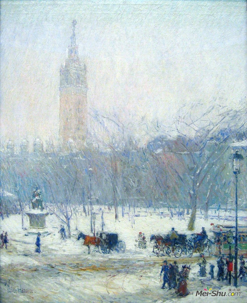 施尔德·哈森(Childe Hassam)高清作品《麦迪逊广场-暴雪》