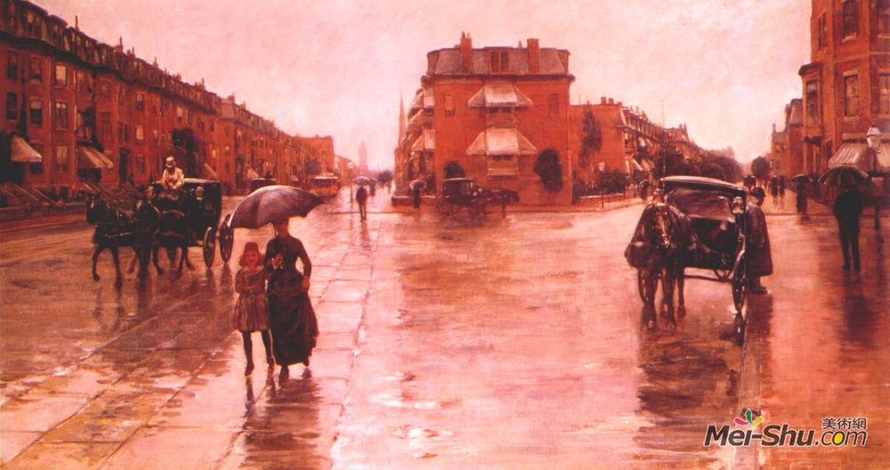 施尔德·哈森(Childe Hassam)高清作品《雨天，波士顿》