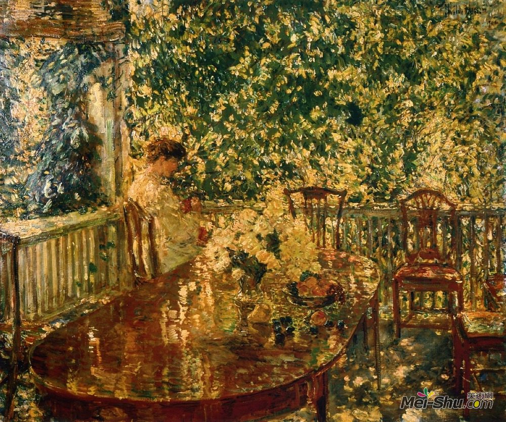 施尔德·哈森(Childe Hassam)高清作品《Summer Porch at Mr. and Mrs. C.E.S. Wood's》