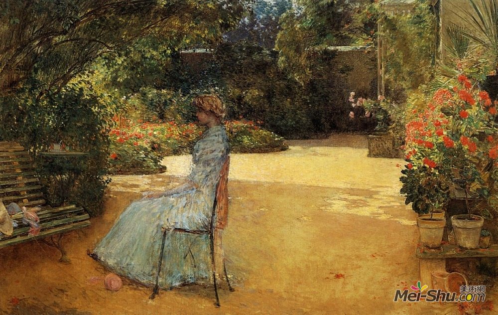 施尔德·哈森(Childe Hassam)高清作品《The Artist's Wife in a Garden, Villiers-le-Bel》