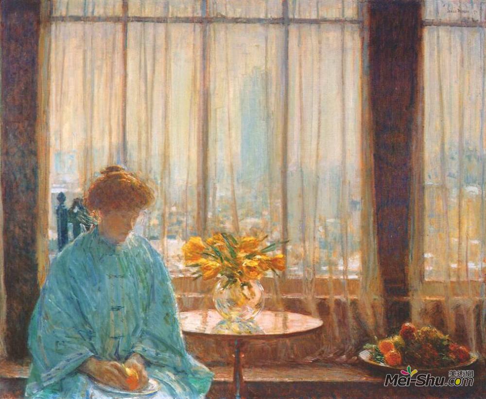施尔德·哈森(Childe Hassam)高清作品《早餐室，冬天的早晨》