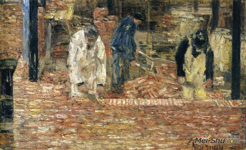 施尔德·哈森(Childe Hassam)高清作品《砌砖工人》