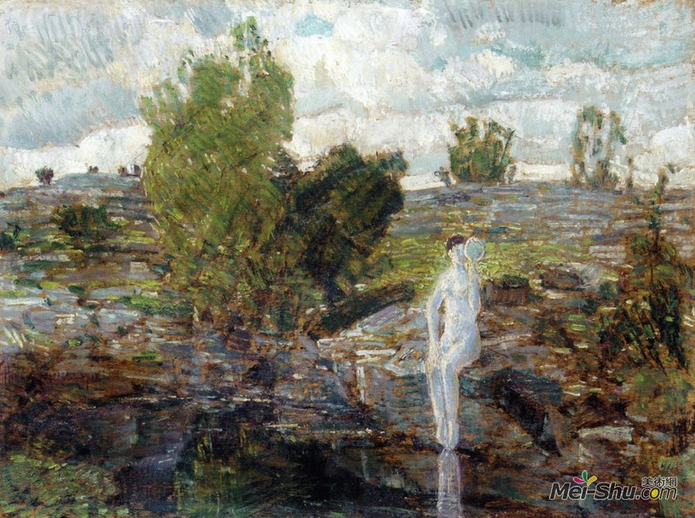 施尔德·哈森(Childe Hassam)高清作品《The Quarry Pool, Folly Cove, Cape Ann》