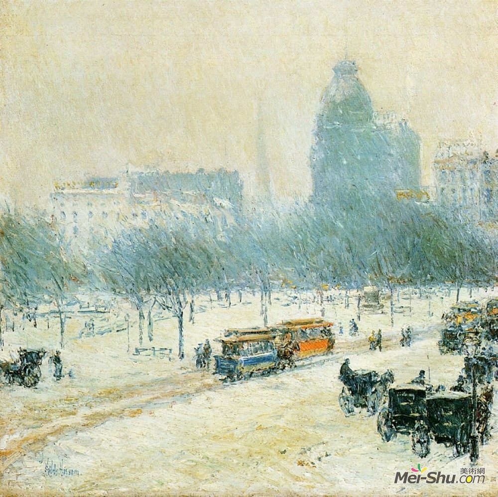 施尔德·哈森(Childe Hassam)高清作品《联合广场的冬天》