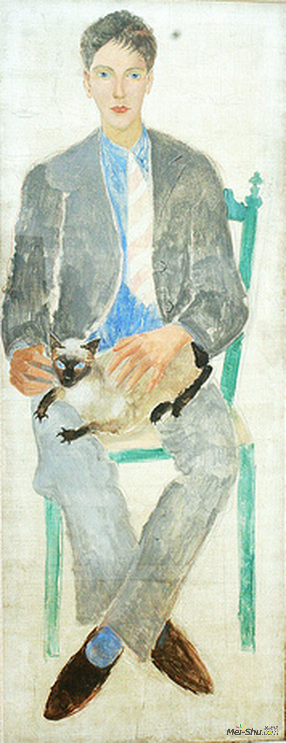 克里斯托弗·伍德(Christopher Wood)高清作品《Boy with cat, portrait of fr.Jean Bougoint》