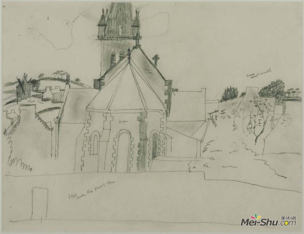 克里斯托弗·伍德(Christopher Wood)高清作品《Study for ‘Church at Tr&éboul’》