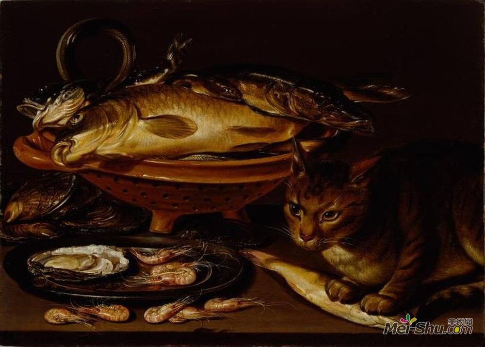 克莱拉·佩特斯(Clara Peeters)高清作品《鱼和猫的静物》