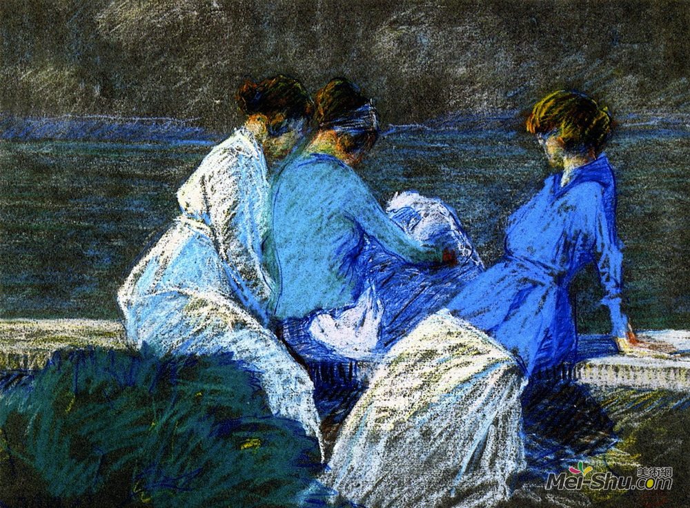 克拉伦斯·加格诺(Clarence Gagnon)高清作品《Lucille Rodier Gagnon, Olive and Edna Pretty at Sainte-P&》