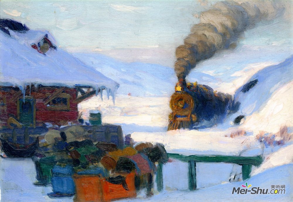 克拉伦斯·加格诺(Clarence Gagnon)高清作品《火车，白鹅-圣-保罗》