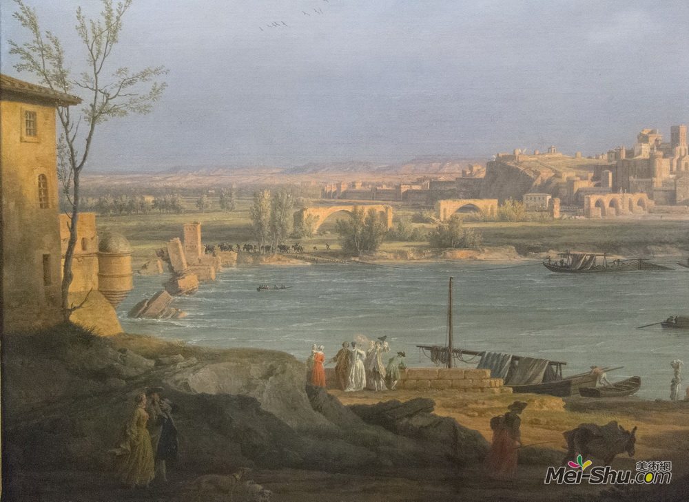 克洛德-约瑟夫·韦尔内(Claude-Joseph Vernet)高清作品《Detail Showing the Ruins of the Pont Saint-b&énezet》