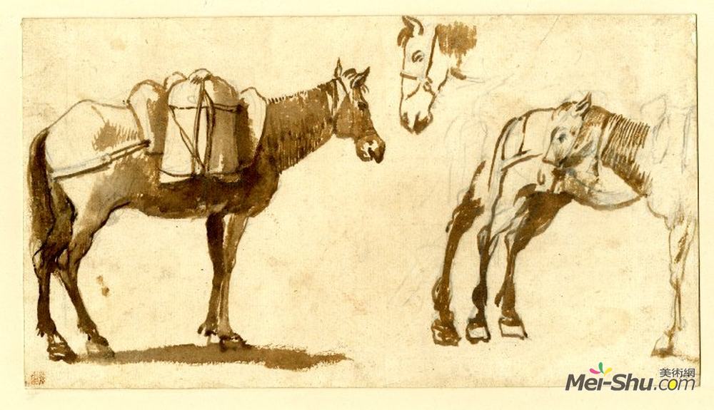 克劳德·洛兰(Claude Lorrain)高清作品《骡子的绘制，包括一个全长》