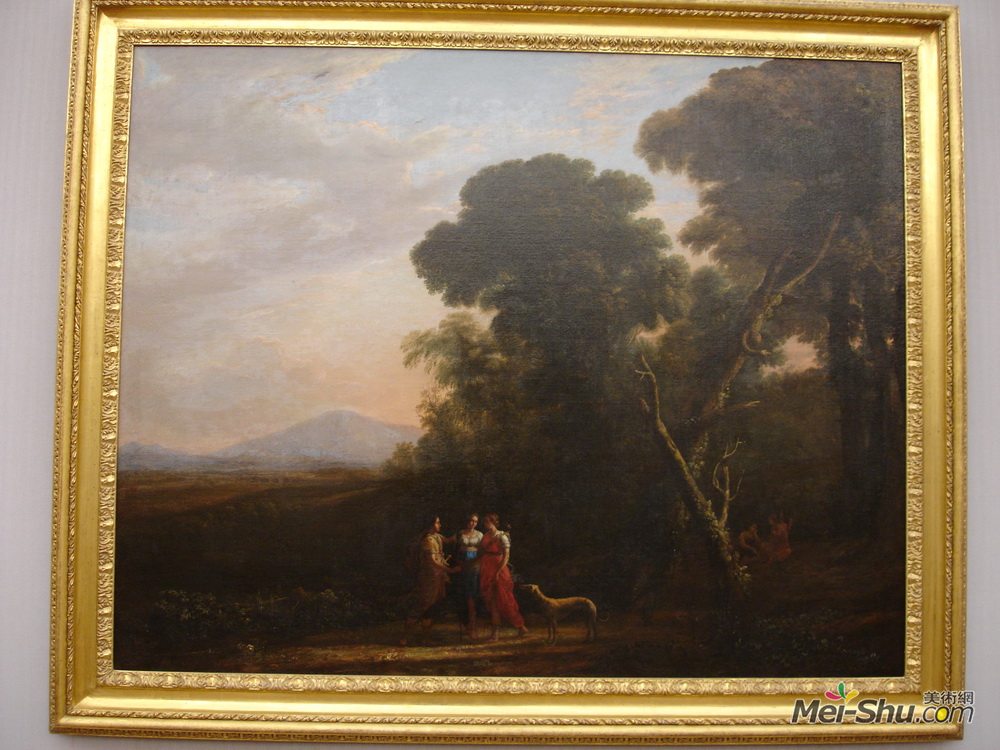克劳德·洛兰(Claude Lorrain)高清作品《罗马的理想景观，有头、普罗里斯和戴安娜》