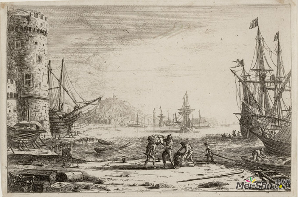 克劳德·洛兰(Claude Lorrain)高清作品《带大塔的海港》
