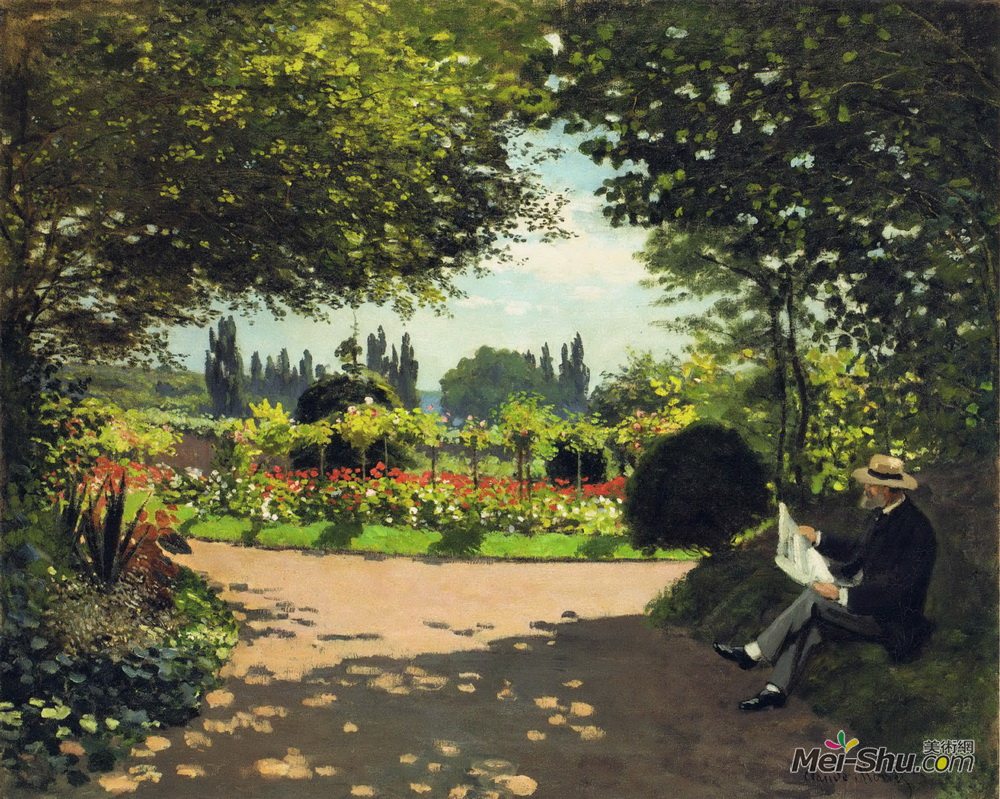 克劳德·莫奈(Claude Monet)高清作品《阿道夫莫奈在花园里读书》