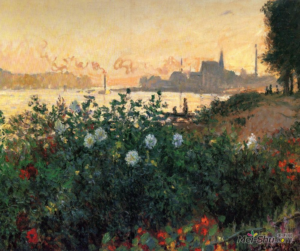 克劳德·莫奈(Claude Monet)高清作品《Argenteuil, Flowers by the Riverbank》