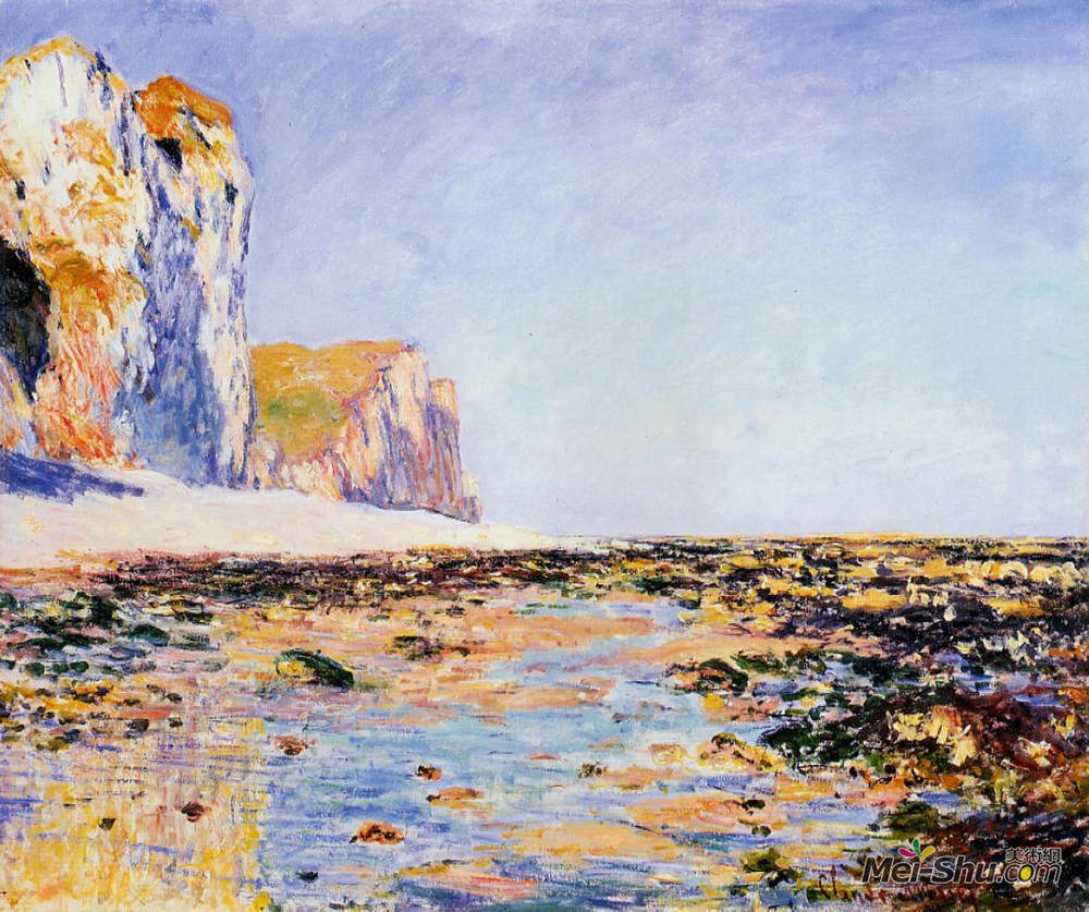 克劳德·莫奈(Claude Monet)高清作品《Beach and Cliffs at Pourville, Morning Effect》