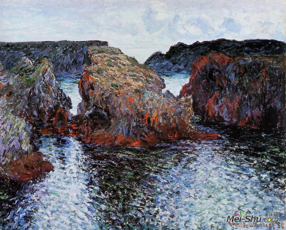 克劳德·莫奈(Claude Monet)高清作品《Belle-Ile, Rocks at Port-Goulphar》