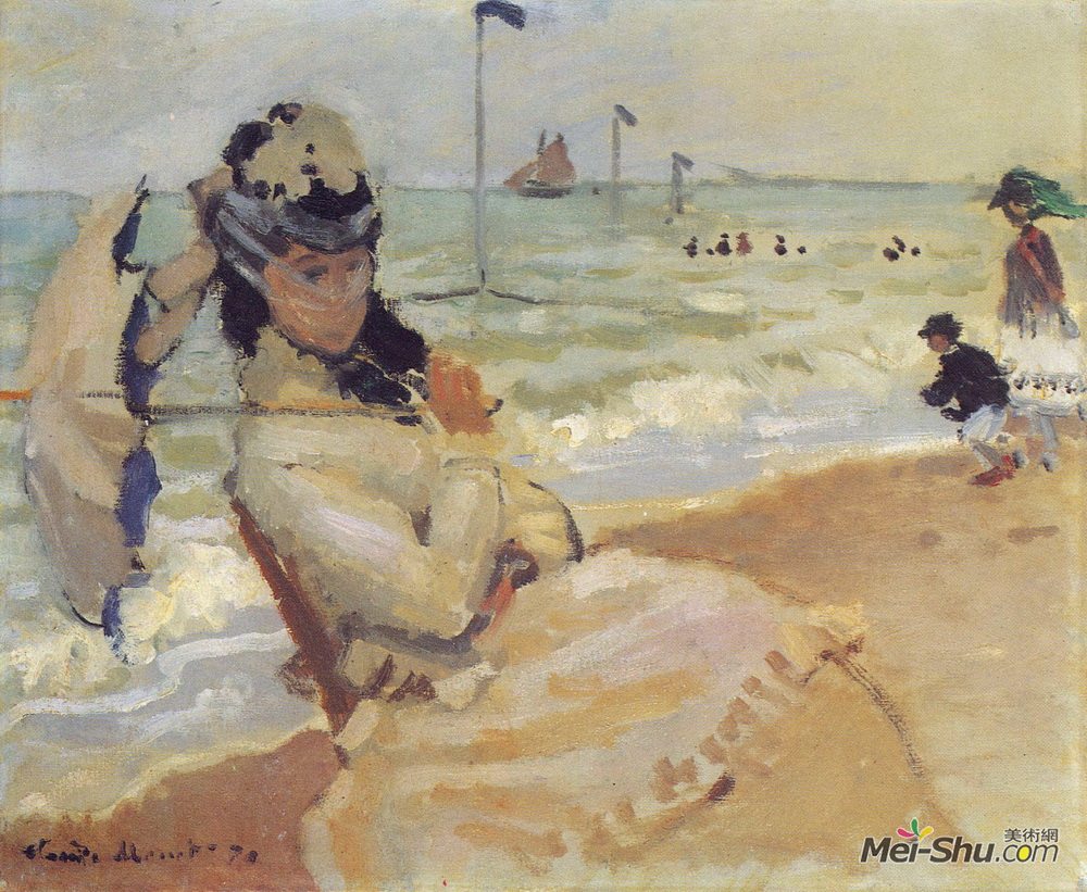 克劳德·莫奈(Claude Monet)高清作品《Camille on the Beach at Trouville》