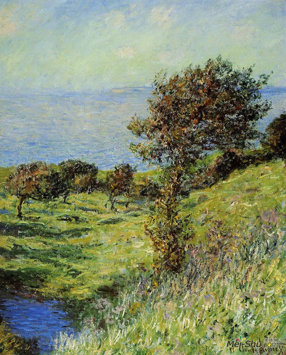 克劳德·莫奈(Claude Monet)高清作品《Cliffs of Varengeville, Gust of Wind》