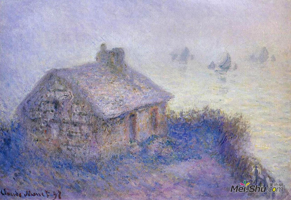 克劳德·莫奈(Claude Monet)高清作品《Customs House at Varengeville in the Fog》