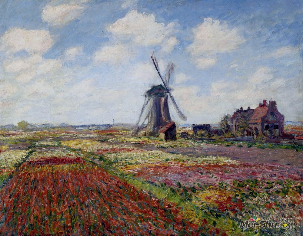 克劳德·莫奈(Claude Monet)高清作品《Fields of Tulip With The Rijnsburg Windmill》