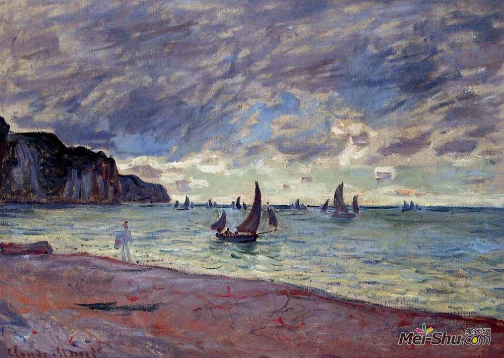 克劳德·莫奈(Claude Monet)高清作品《Fishing Boats by the Beach and the Cliffs of Pourville》