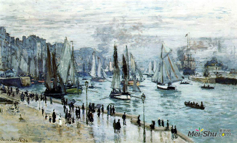 克劳德·莫奈(Claude Monet)高清作品《离开港口的渔船，勒阿弗尔》