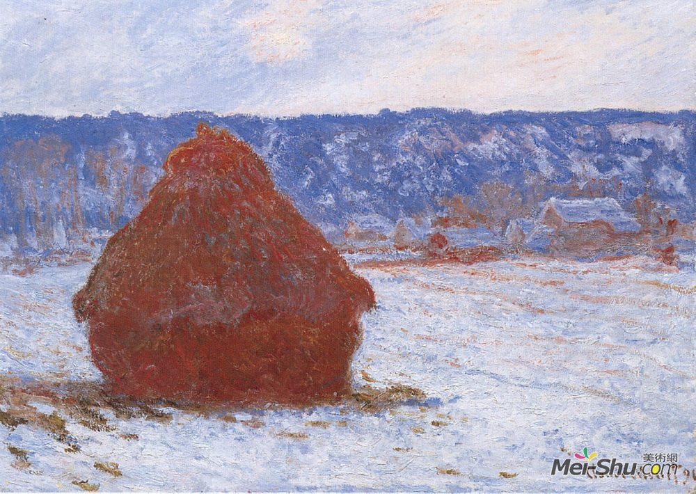 克劳德·莫奈(Claude Monet)高清作品《Grainstack in Overcast Weather, Snow Effect》