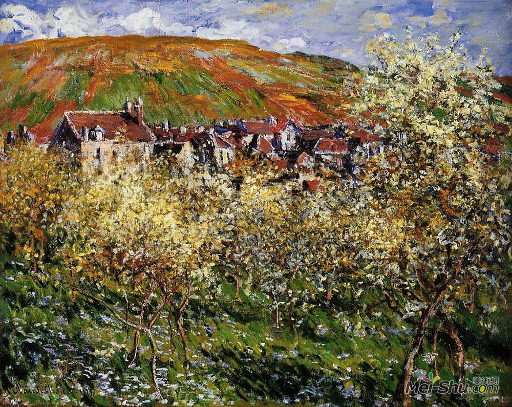 克劳德·莫奈(Claude Monet)高清作品《Plum Trees in Blossom at Vetheuil》