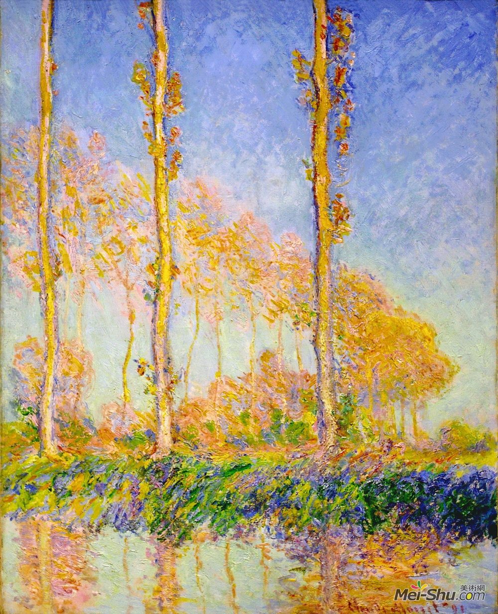 克劳德·莫奈(Claude Monet)高清作品《杨树，秋天，粉红色的影响》
