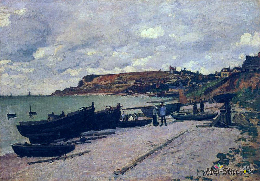 克劳德·莫奈(Claude Monet)高清作品《Sainte-Adresse, Fishing Boats on the Shore》