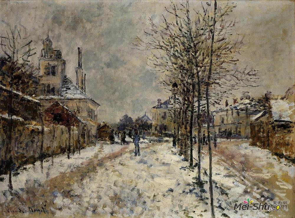 克劳德·莫奈(Claude Monet)高清作品《雪效应，蓬图瓦兹在阿让特伊大道》