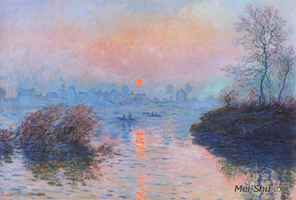 克劳德·莫奈(Claude Monet)高清作品《Sunset on the Seine at Lavacourt, Winter Effect》