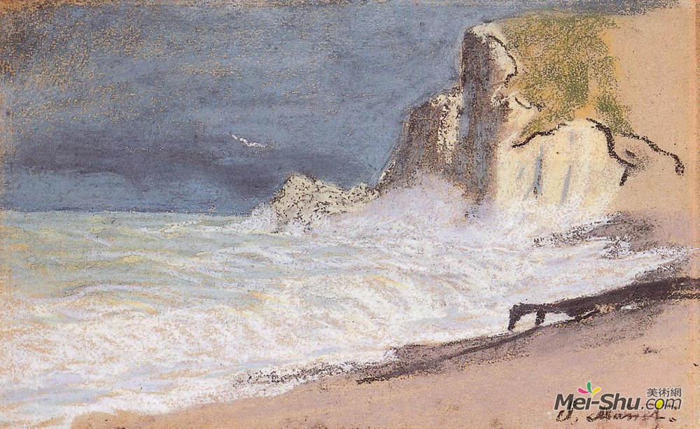 克劳德·莫奈(Claude Monet)高清作品《The Manneport, Etretat - Amont Cliff, Rough Weather》