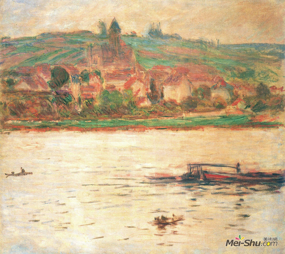 克劳德·莫奈(Claude Monet)高清作品《维修尔，塞纳河上的驳船》