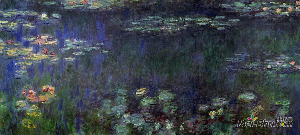 克劳德·莫奈(Claude Monet)高清作品《睡莲，绿色倒影（左半部）》