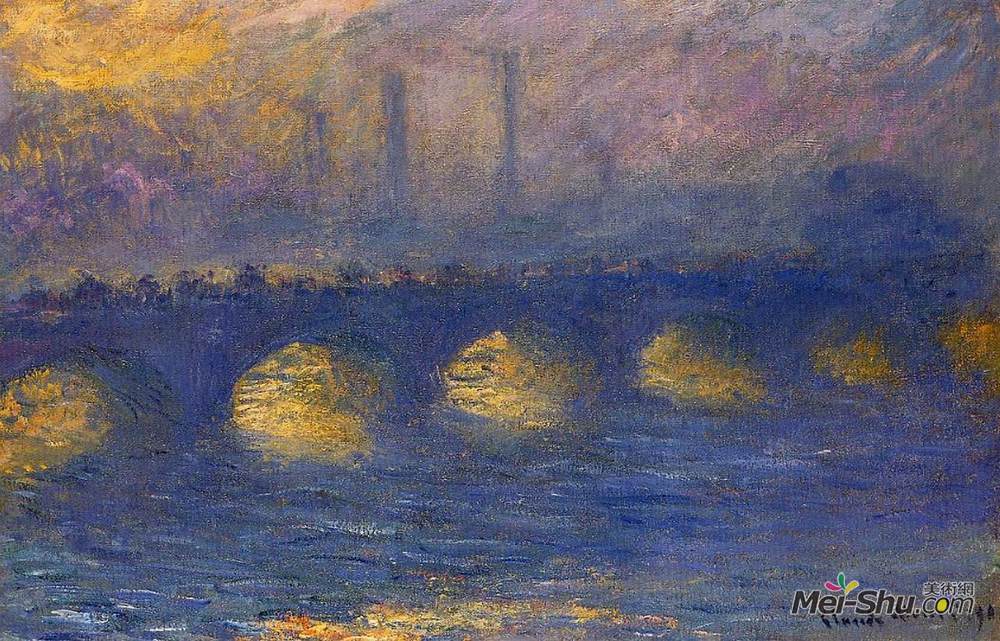 克劳德·莫奈(Claude Monet)高清作品《滑铁卢桥，全阴的天气》