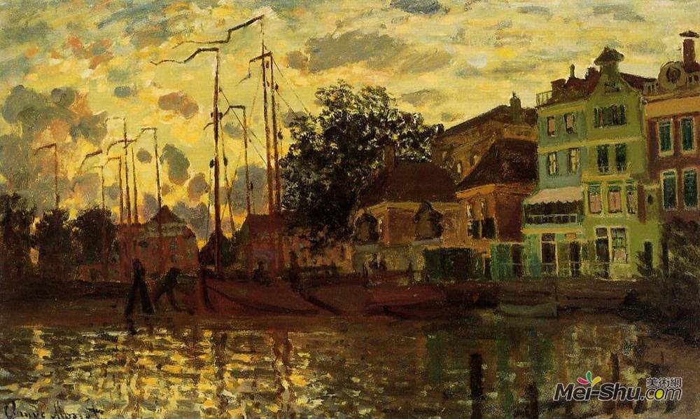 克劳德·莫奈(Claude Monet)高清作品《赞丹，堤防，傍晚》
