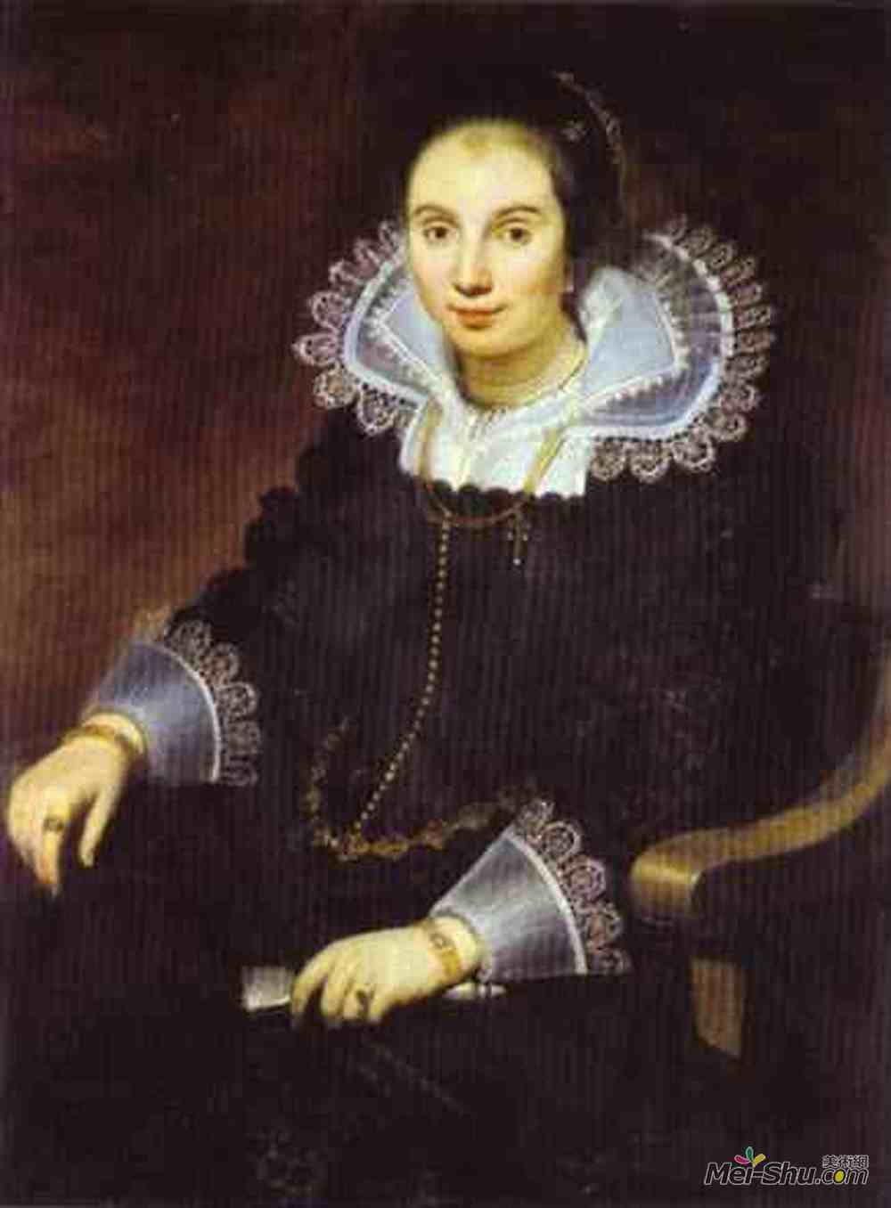 科内利斯·德·沃斯(Cornelis de Vos)高清作品《一个有扇子的女人的肖像》