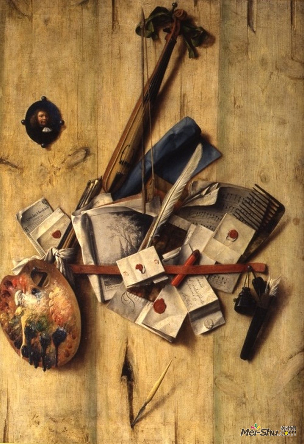 科内利斯·诺贝塔斯·吉斯布瑞兹(Cornelis Norbertus Gysbrechts)高清作品《小提琴奏鸣曲，画家的实现》