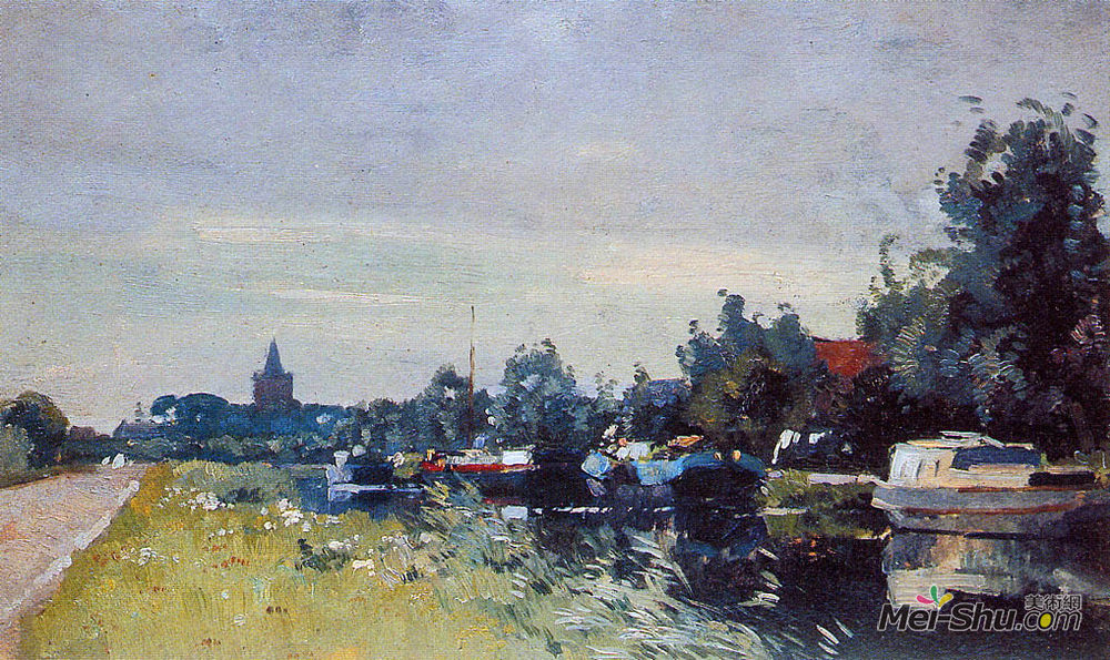 科内利斯·维里登伯格(Cornelis Vreedenburgh)高清作品《Canal At Loenen Aan De Vecht》