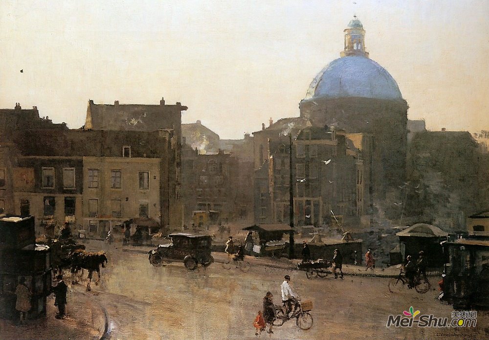 科内利斯·维里登伯格(Cornelis Vreedenburgh)高清作品《View Of The Singel, Amsterdam, With The Koepelkerk Beyond》