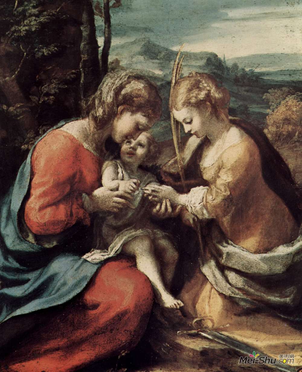 科雷吉欧(Correggio)高清作品《亚历山大圣徒凯瑟琳的神秘婚姻》