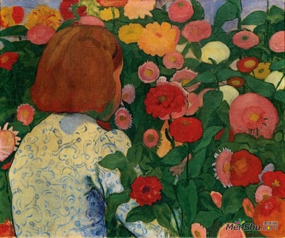 库诺 · 阿米耶(Cuno Amiet)高清作品《有花的女孩》