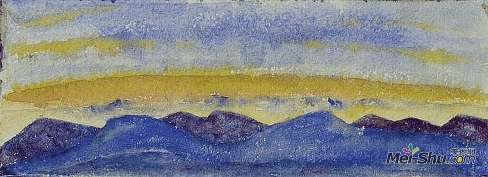 库诺 · 阿米耶(Cuno Amiet)高清作品《日落山脉》