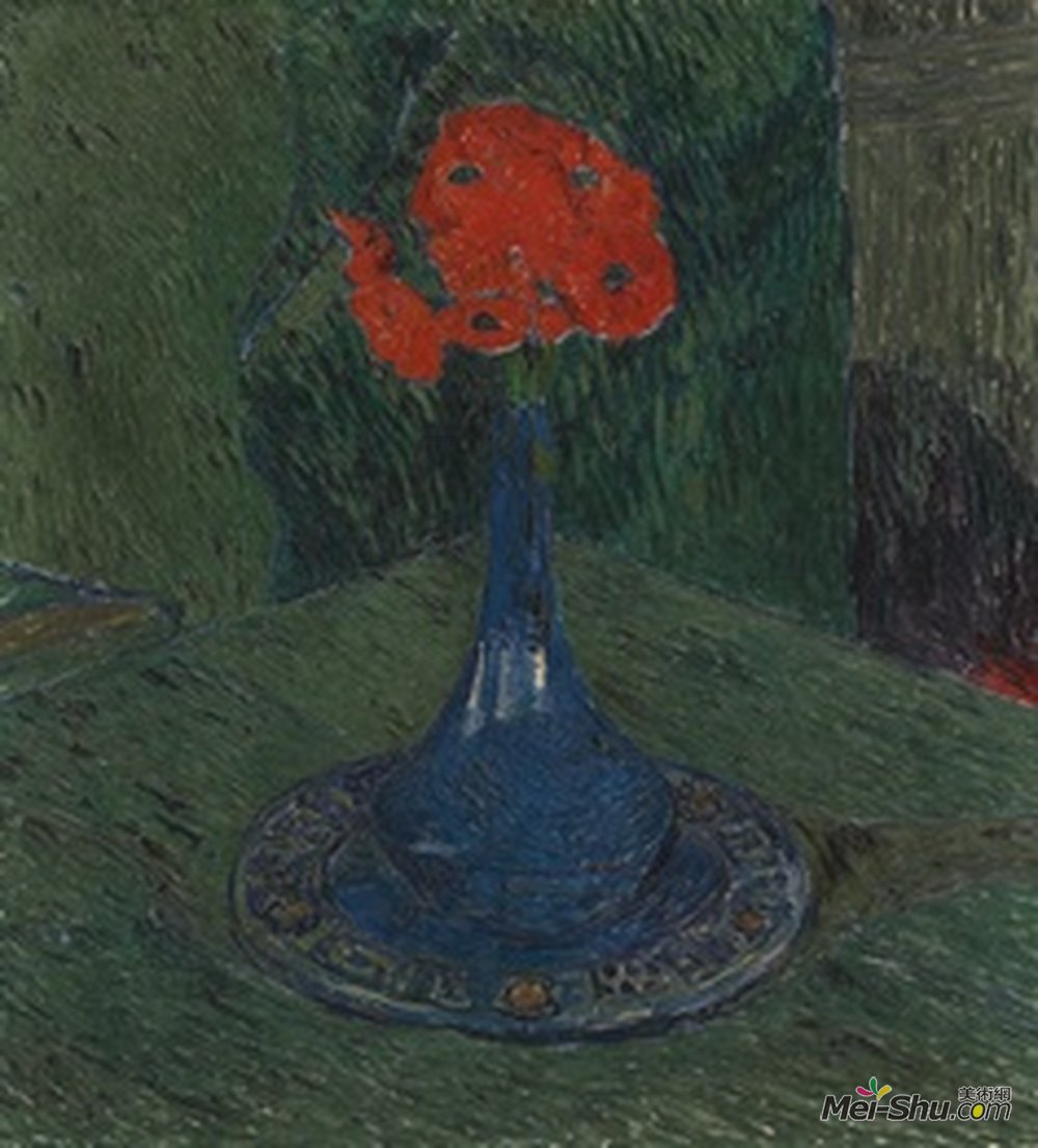库诺 · 阿米耶(Cuno Amiet)高清作品《蓝色花瓶中的罂粟花》