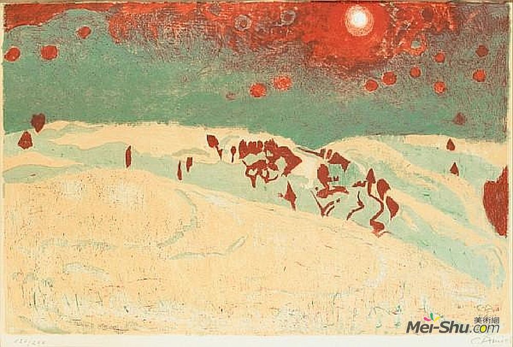 库诺 · 阿米耶(Cuno Amiet)高清作品《雪景中的日落》