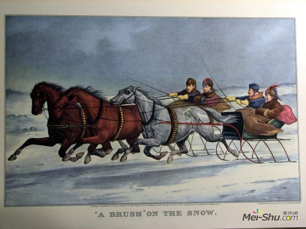 柯里尔与艾夫斯(Currier and Ives)高清作品《雪地上的刷子》